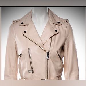 Maje moto jacket lambskin leather in blush pink color size FR 36 = US size XS